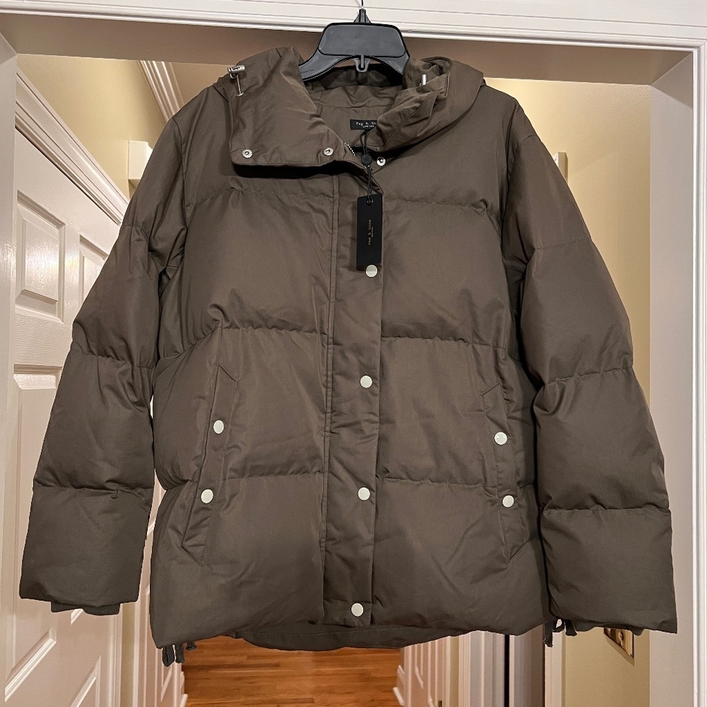 NWT Women's Rag & Bone Leonard Down Fill Puffer Jacket in Army Green Size MEDIUM - Picture 4 of 10
